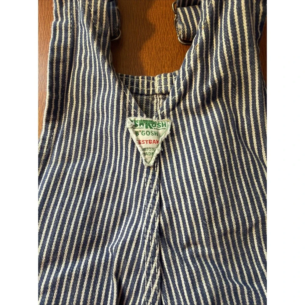 Vintage OshKosh B'gosh Overalls Toddler 3T Denim VESTBAK Made USA Hickory Stripe